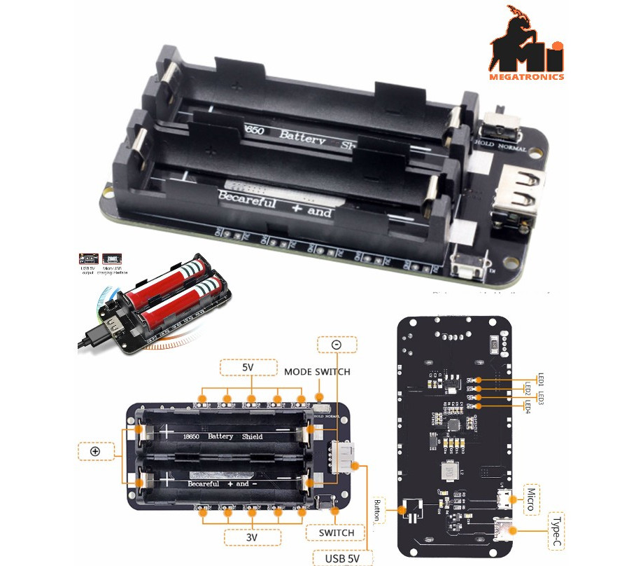 Dual 18650 Battery Shield